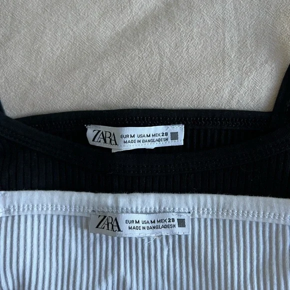 Zara Ruched Ribbed Tank Tops—black & white, size medium - Picture 4 of 4